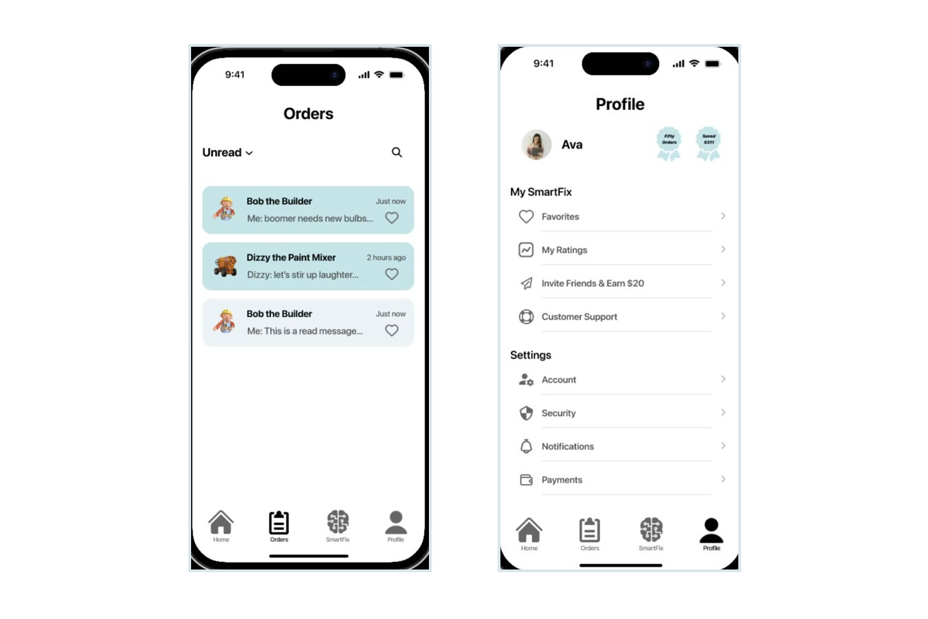 Computer Vision App orders and profile screens